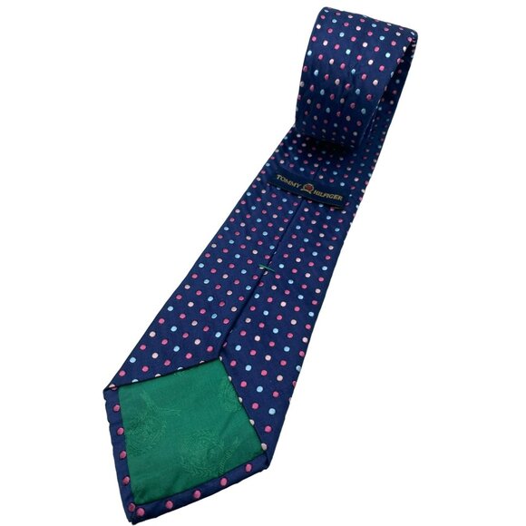 Tommy Hilfiger Navy Blue Polka Dot Silk Tie Classic Preppy Vintage Designer - Picture 6 of 6